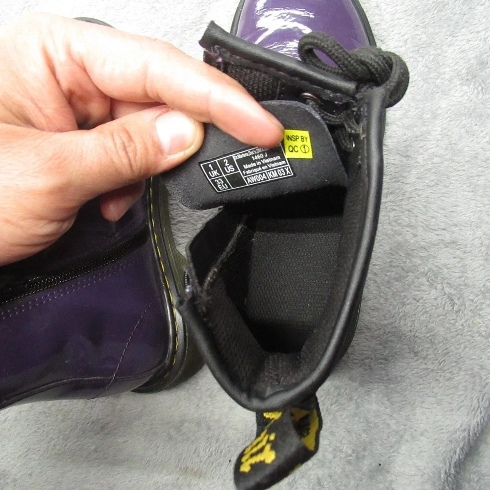 Dr Martens Boots Youth 2 Purple Leather Combat Side Zip CHunky Glossy Waterproof